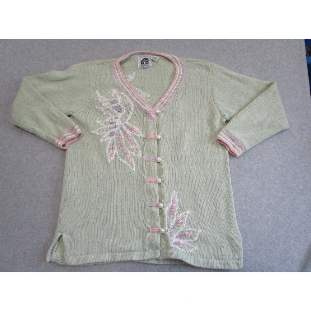 Vintage Storybook Knits Cardigan Womens LGreen Handknits‎ Sweater Cottagecore